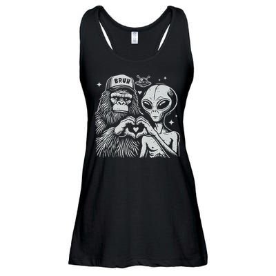 Vintage Funny Bigfoot And Alien Heart Hand Sign Ladies Essential Flowy Tank