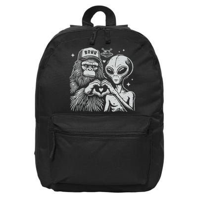 Vintage Funny Bigfoot And Alien Heart Hand Sign 16 in Basic Backpack