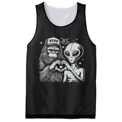 Vintage Funny Bigfoot And Alien Heart Hand Sign Mesh Reversible Basketball Jersey Tank