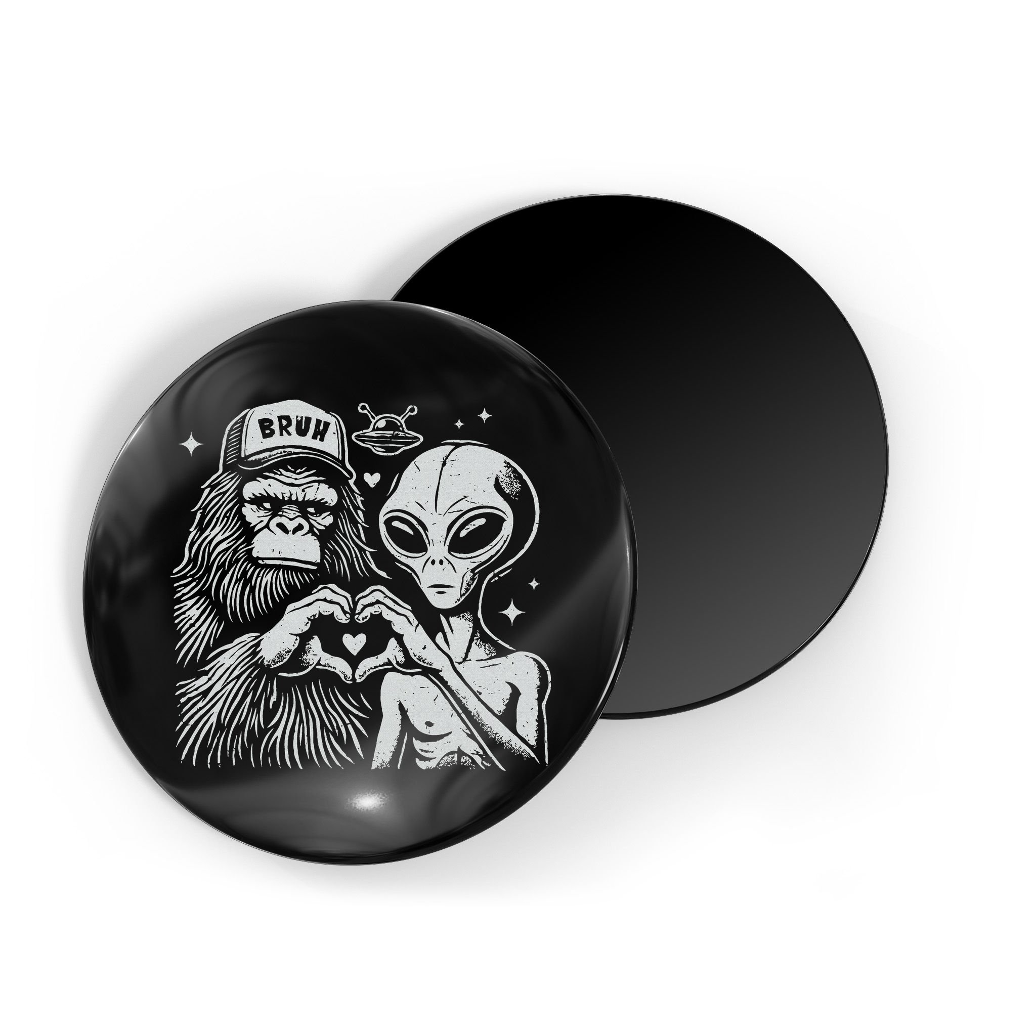 Vintage Funny Bigfoot And Alien Heart Hand Sign Magnet