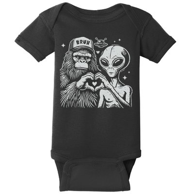 Vintage Funny Bigfoot And Alien Heart Hand Sign Baby Bodysuit