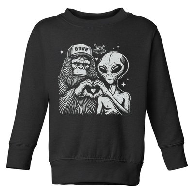 Vintage Funny Bigfoot And Alien Heart Hand Sign Toddler Sweatshirt