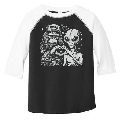 Vintage Funny Bigfoot And Alien Heart Hand Sign Toddler Fine Jersey T-Shirt