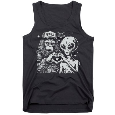 Vintage Funny Bigfoot And Alien Heart Hand Sign Tank Top