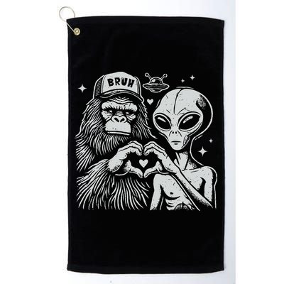 Vintage Funny Bigfoot And Alien Heart Hand Sign Golf Towel