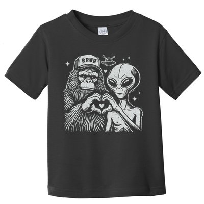 Vintage Funny Bigfoot And Alien Heart Hand Sign Toddler T-Shirt