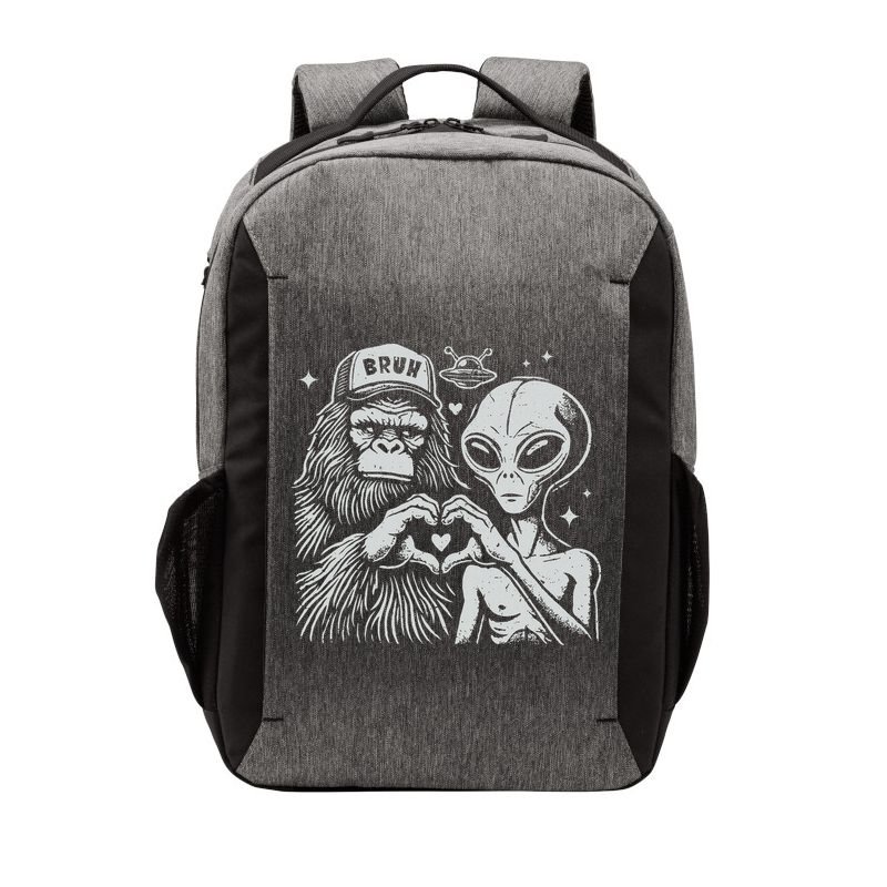 Vintage Funny Bigfoot And Alien Heart Hand Sign Vector Backpack