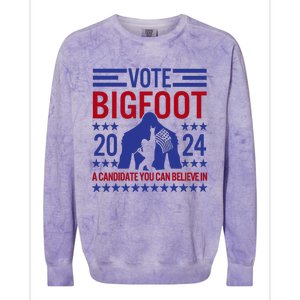 Vote For Bigfoot 2024 Funny Sasquatch Presidential Election Colorblast Crewneck Sweatshirt