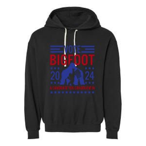 Vote For Bigfoot 2024 Funny Sasquatch Presidential Election Garment-Dyed Fleece Hoodie