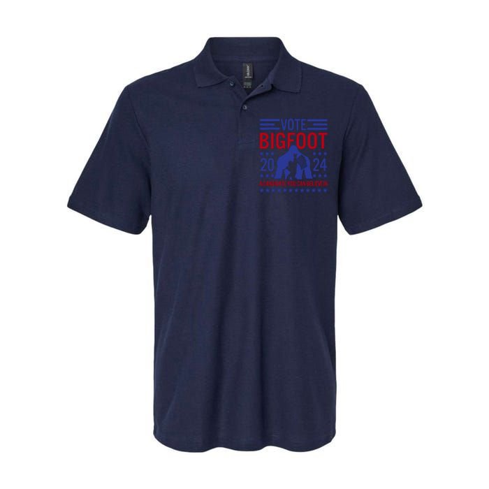 Vote For Bigfoot 2024 Funny Sasquatch Presidential Election Softstyle Adult Sport Polo