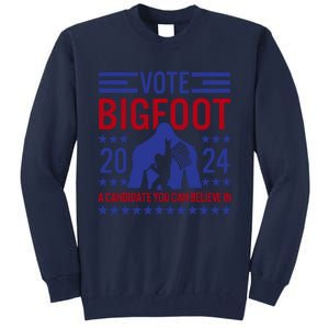 Vote For Bigfoot 2024 Funny Sasquatch Presidential Election Tall Sweatshirt