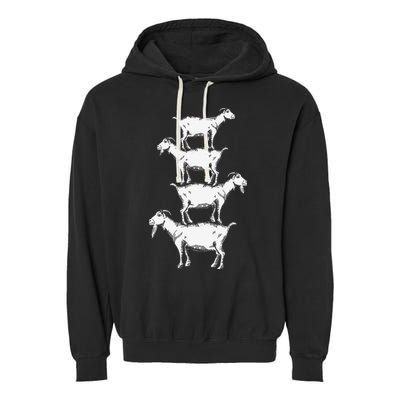Vintage Four Buck Goats Over Each Other Farmer Goat Lovers Garment-Dyed Fleece Hoodie