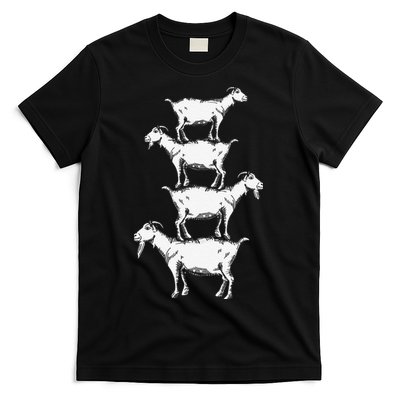 Vintage Four Buck Goats Over Each Other Farmer Goat Lovers T-Shirt