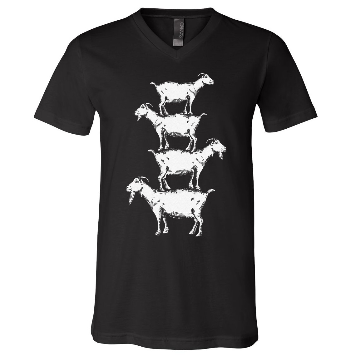 Vintage Four Buck Goats Over Each Other Farmer Goat Lovers V-Neck T-Shirt