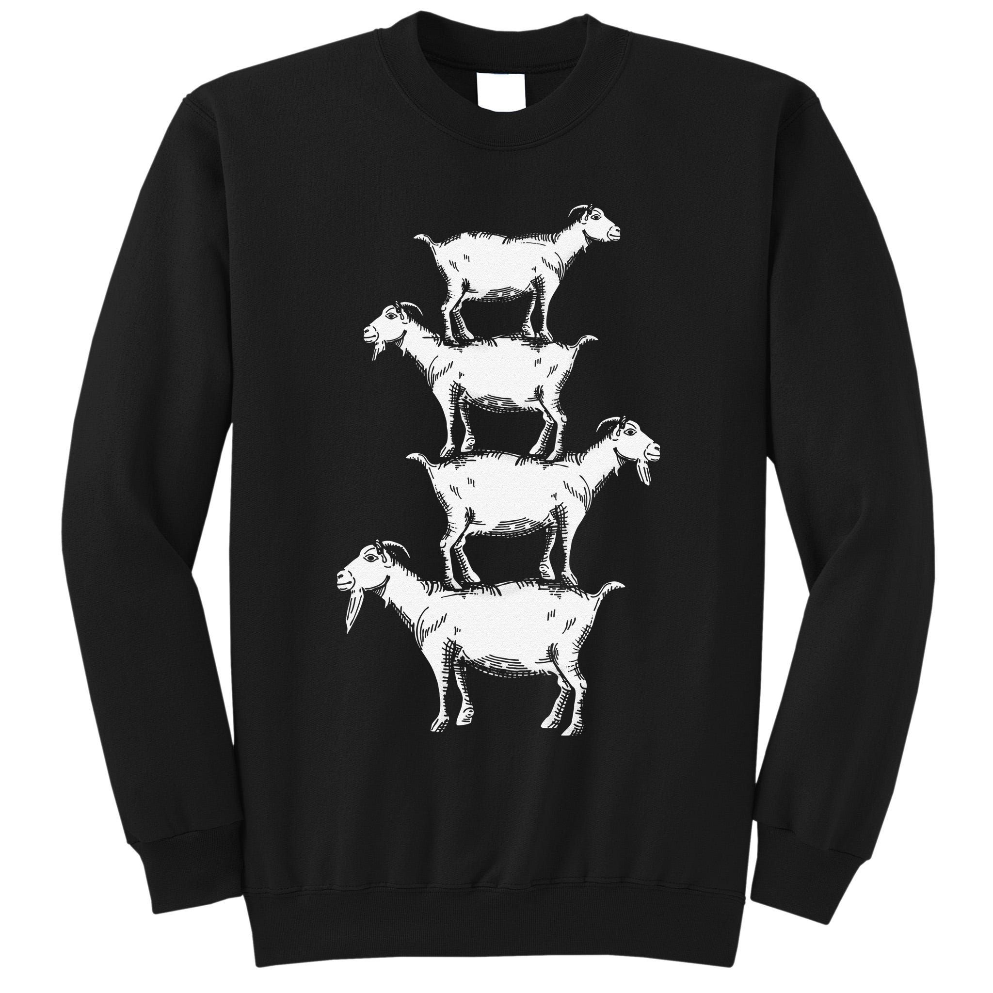 Vintage Four Buck Goats Over Each Other Farmer Goat Lovers Tall Sweatshirt