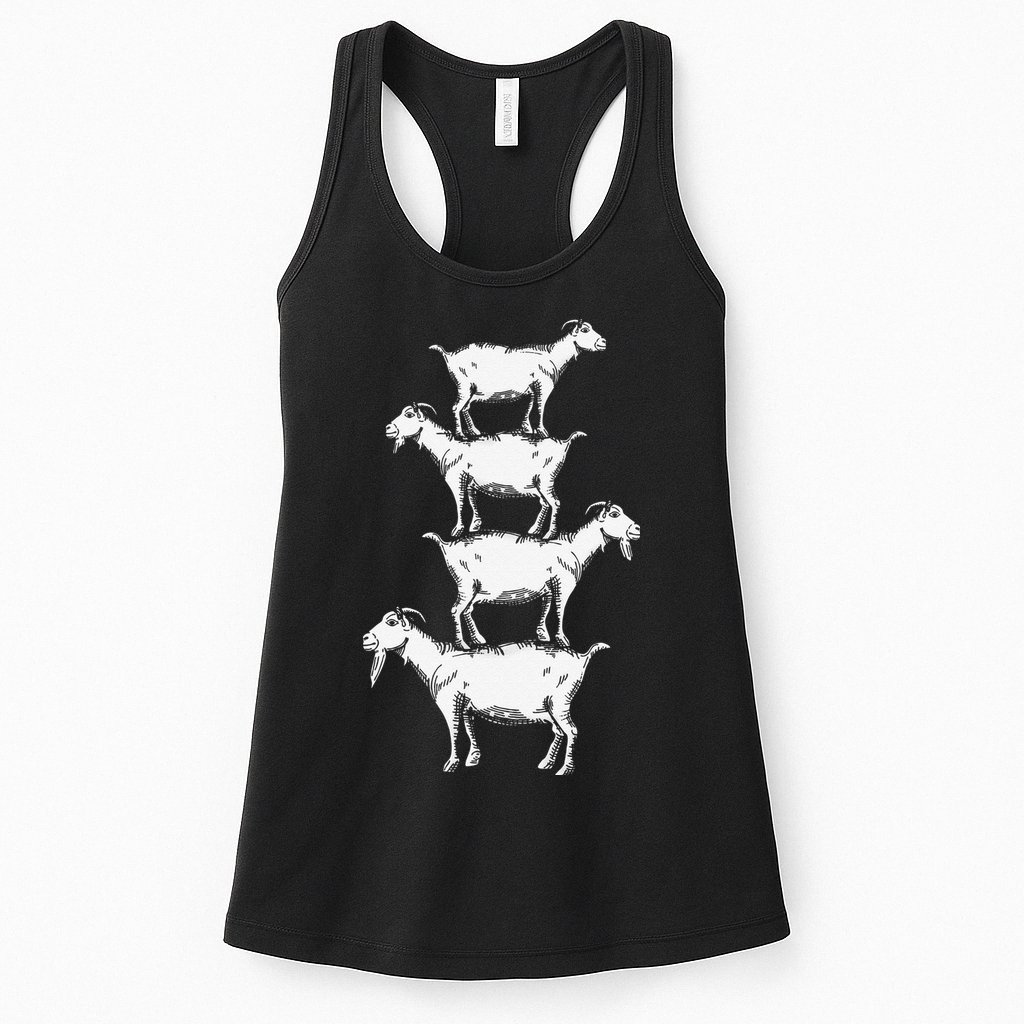 Vintage Four Buck Goats Over Each Other Farmer Goat Lovers Womens Tank Top