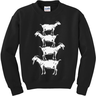 Vintage Four Buck Goats Over Each Other Farmer Goat Lovers Kids Sweatshirt