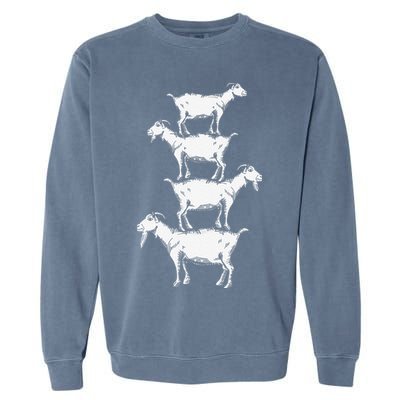 Vintage Four Buck Goats Over Each Other Farmer Goat Lovers Garment-Dyed Sweatshirt
