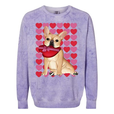 Valentine's French Bulldog With Heart Box Of Chocolates Cool Gift Colorblast Crewneck Sweatshirt