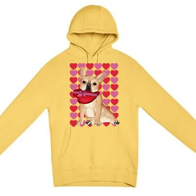 Valentine's French Bulldog With Heart Box Of Chocolates Cool Gift Premium Pullover Hoodie