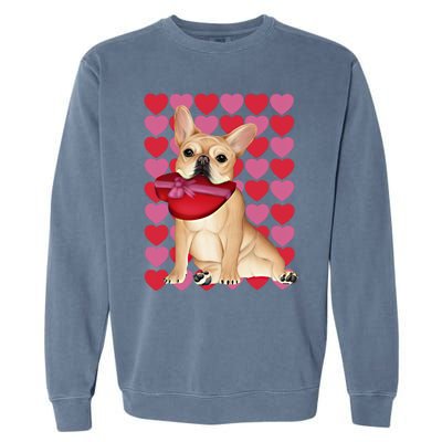 Valentine's French Bulldog With Heart Box Of Chocolates Cool Gift Garment-Dyed Sweatshirt