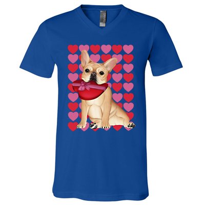 Valentine's French Bulldog With Heart Box Of Chocolates Cool Gift V-Neck T-Shirt