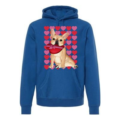 Valentine's French Bulldog With Heart Box Of Chocolates Cool Gift Premium Hoodie