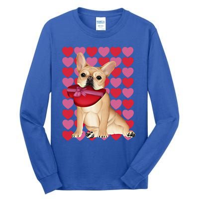 Valentine's French Bulldog With Heart Box Of Chocolates Cool Gift Tall Long Sleeve T-Shirt