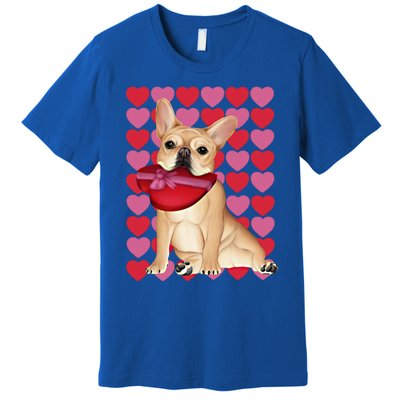 Valentine's French Bulldog With Heart Box Of Chocolates Cool Gift Premium T-Shirt