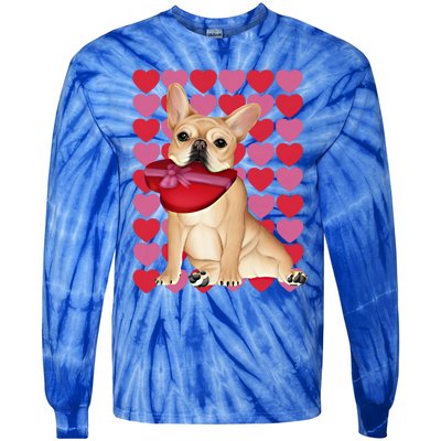 Valentine's French Bulldog With Heart Box Of Chocolates Cool Gift Tie-Dye Long Sleeve Shirt