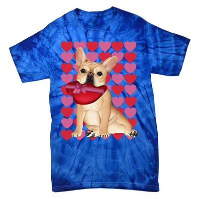 Valentine's French Bulldog With Heart Box Of Chocolates Cool Gift Tie-Dye T-Shirt