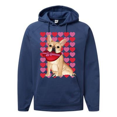 Valentine's French Bulldog With Heart Box Of Chocolates Cool Gift Performance Fleece Hoodie