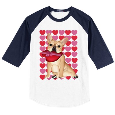 Valentine's French Bulldog With Heart Box Of Chocolates Cool Gift Baseball Sleeve Shirt