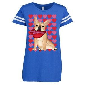 Valentine's French Bulldog With Heart Box Of Chocolates Cool Gift Enza Ladies Jersey Football T-Shirt