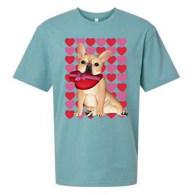 Valentine's French Bulldog With Heart Box Of Chocolates Cool Gift Sueded Cloud Jersey T-Shirt