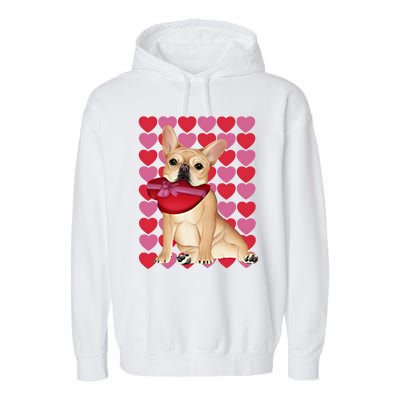 Valentine's French Bulldog With Heart Box Of Chocolates Cool Gift Garment-Dyed Fleece Hoodie