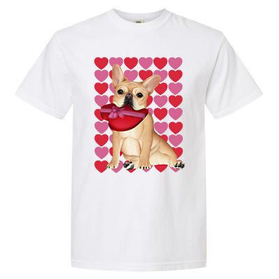 Valentine's French Bulldog With Heart Box Of Chocolates Cool Gift Garment-Dyed Heavyweight T-Shirt