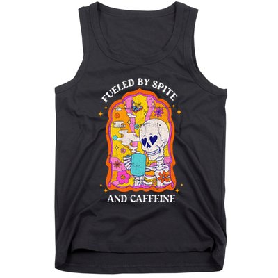 Vintage Fueled By Spite And Caffeine Skeleton Halloween Tank Top