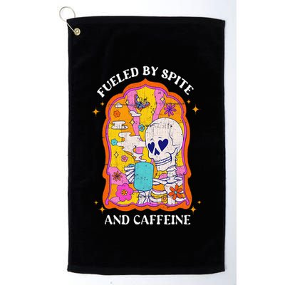 Vintage Fueled By Spite And Caffeine Skeleton Halloween Golf Towel
