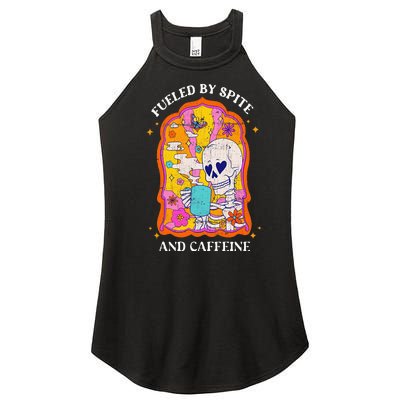 Vintage Fueled By Spite And Caffeine Skeleton Halloween Women’s Perfect Tri Rocker Tank