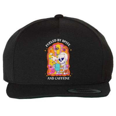 Vintage Fueled By Spite And Caffeine Skeleton Halloween Wool Snapback Cap