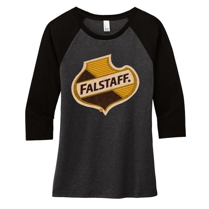 Vintage Falstaffs Beer American Brewery Distressed Tee Women's Tri-Blend 3/4-Sleeve Raglan Shirt