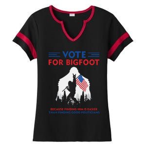 Vote For Bigfoot 2024 Funny Sasquatch Presidential Election Ladies Halftime Notch Neck Tee