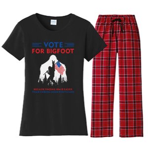 Vote For Bigfoot 2024 Funny Sasquatch Presidential Election Women's Flannel Pajama Set