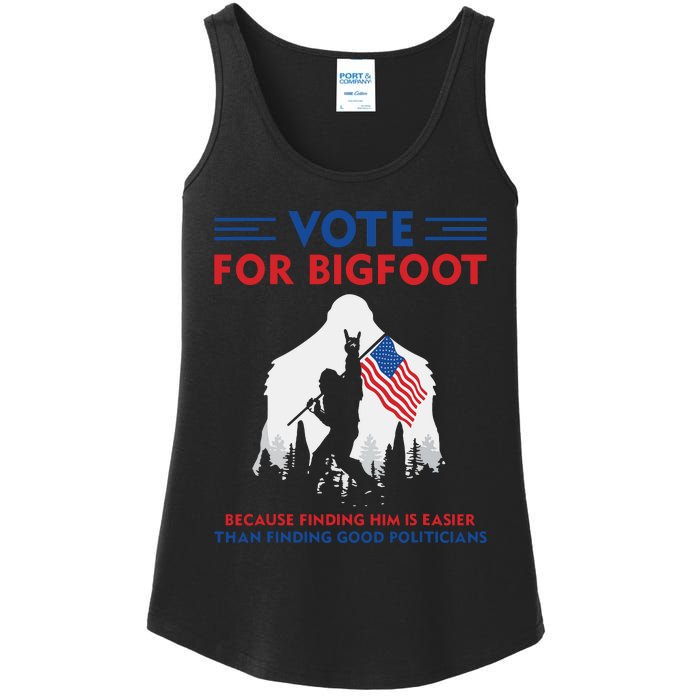 Vote For Bigfoot 2024 Funny Sasquatch Presidential Election Ladies Essential Tank