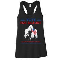 Vote For Bigfoot 2024 Funny Sasquatch Presidential Election Women's Racerback Tank