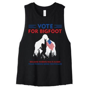 Vote For Bigfoot 2024 Funny Sasquatch Presidential Election Women's Racerback Cropped Tank