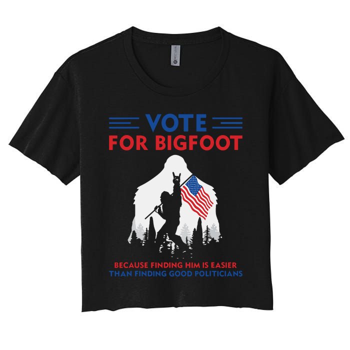 Vote For Bigfoot 2024 Funny Sasquatch Presidential Election Women's Crop Top Tee