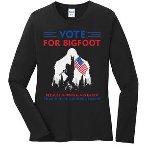 Vote For Bigfoot 2024 Funny Sasquatch Presidential Election Ladies Long Sleeve Shirt