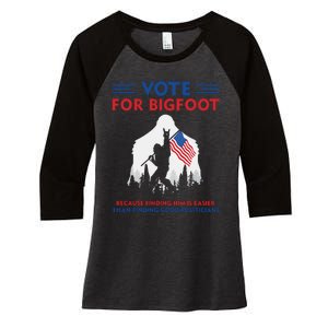 Vote For Bigfoot 2024 Funny Sasquatch Presidential Election Women's Tri-Blend 3/4-Sleeve Raglan Shirt